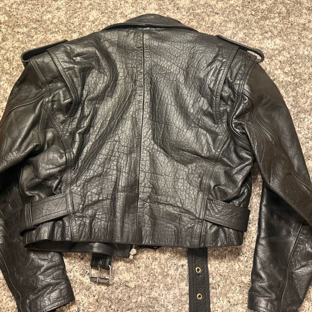 Women’s Black Leather Motorcycle Jacket - Picture 3 of 5